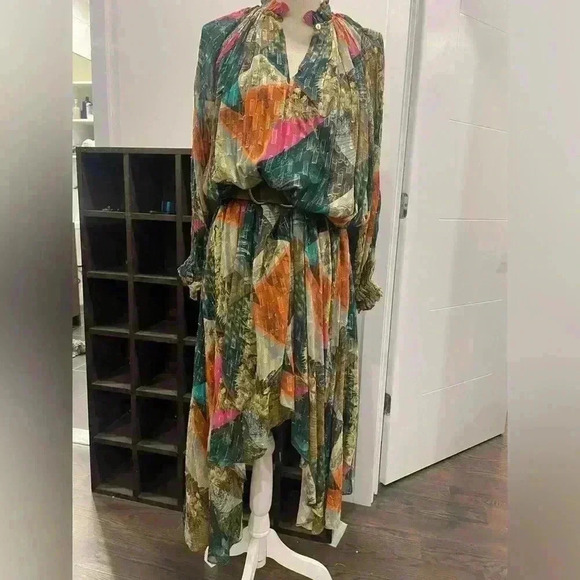 KILLA GATHERED PRINTED FIL COUPÉ GEORGETTE MIDI DRESS ORIGINAL COST $650 - Picture 8 of 15